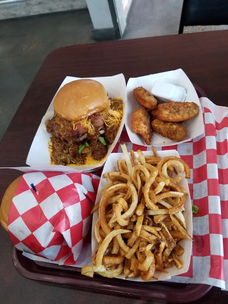 Bear Bites Poppers Curly Fries Double Cheeseburger with Bacon Bacon Chili Cheese Burger