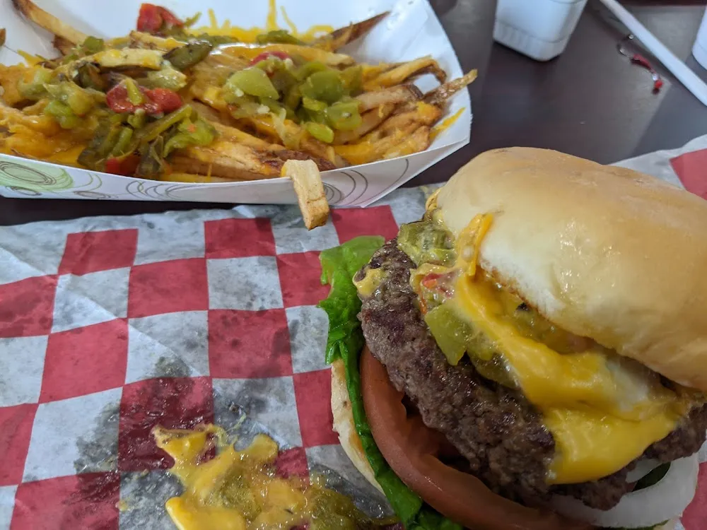 Green Chili Cheeseburger with Green Chili Cheese Fries